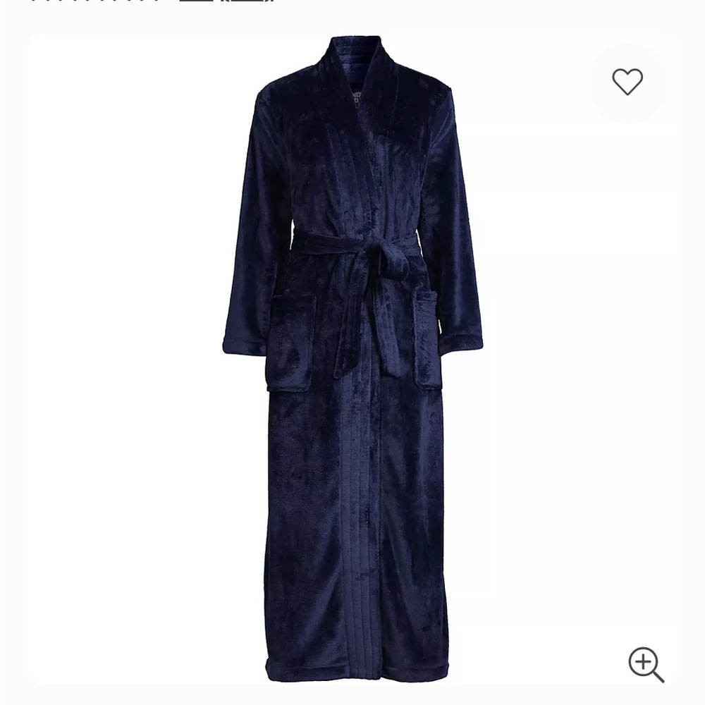 Land’s End Cozy Plush Long Navy Blue Robe with Belt